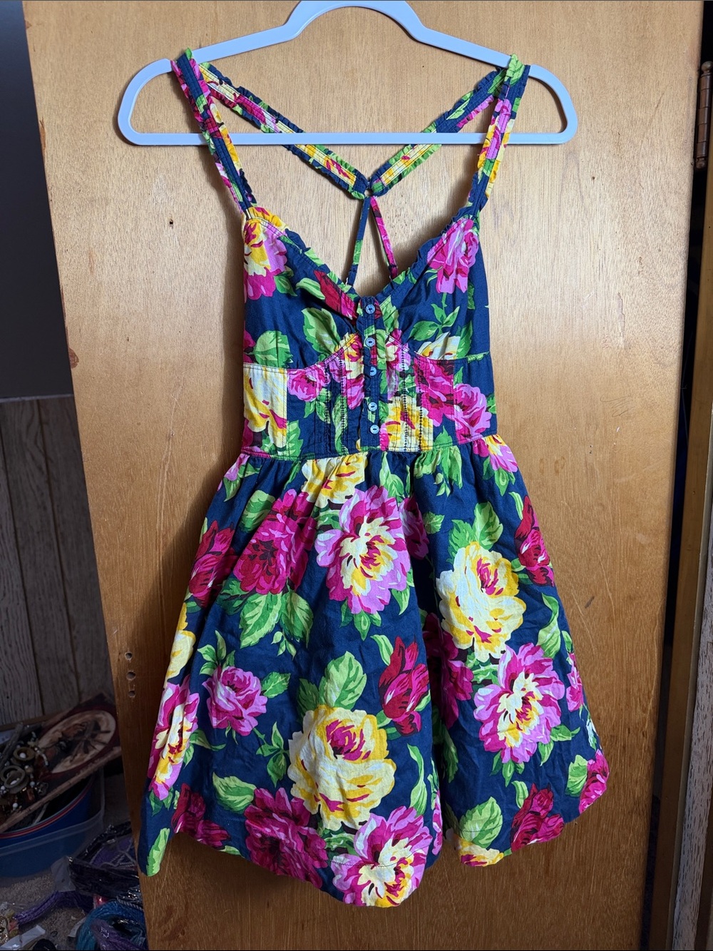 Abercrombie & Fitch Navy Floral Sundress with Pink & Yellow Blooms